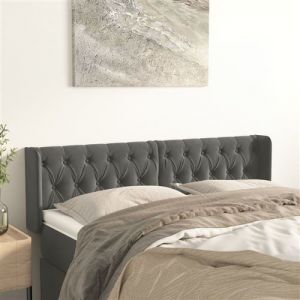 VidaXL Tête de Lit avec Oreilles Meuble de Chambre à Coucher Accessoire de Lit Double Tête de Cadre de Lit Gris Foncé 147x16x78/88 cm Velours 3119153