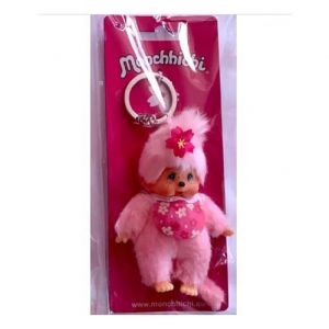 Image de Monchhichi Bandai - peluche - Porte-clé 10 cm Pinky Sakura rose - 83799