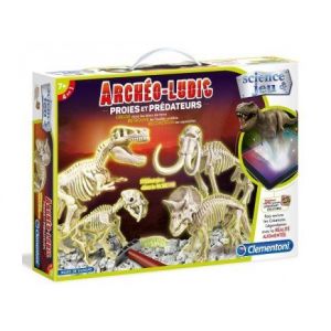 Clementoni Archeo Ludic 4 en 1 Proies et Predateurs : T-rex, Triceratops, Smilodon, Mammouth