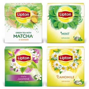 Image de Lipton Assortiment Thés et Infusion Jour & Nuit, Thé Vert Matcha & Gingembre, Jasmin, Infusions Menthe, Camomille (4x20 sachets)