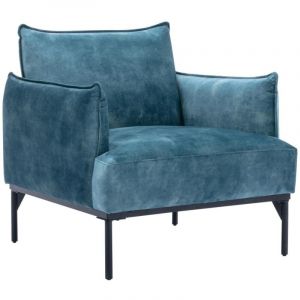 Fauteuil en velours bleu canard JOEL