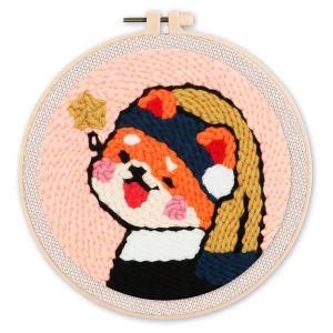 Kit Punch Needle - FIGURED'ART - Modèle Fille à la Perle - 20x20cm - Inclus : cadre et tutoriel