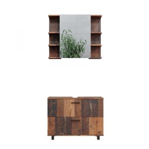 Vicco - Ensemble de meubles de salle de bain Ilias, Chêne rustique, 2 pièces, armoire basse 80 cm