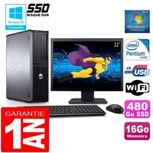 Dell Pc 780 dt intel e5300 ram 16go disque 480 go ssd wifi w7 ecran 22'