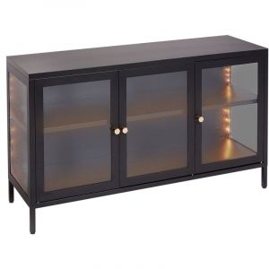 Beliani Commode led Moderne en Acier Étagères avec 3 Portes Verre Noir Newport