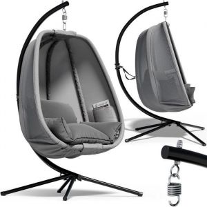Fauteuil suspendu avec coussin structure robuste max. 150 kg panier suspendu intérieur et extérieur poches latérales fauteuil œuf Gris - Casaria