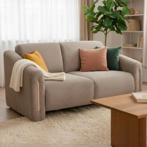 Canapé 2 places design Maximilien Métal doré et Velours côtelé Taupe