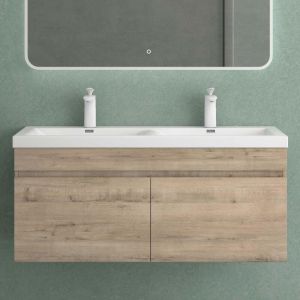 Mai&mai - Meuble de Salle de Bain Ch&ecirc;ne Blanc Clair avec Lavabo Meuble sous Vasque 120x48x55cm Meuble Suspendu avec 2 Tiroirs