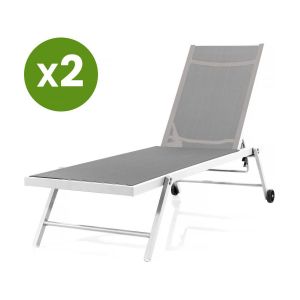 Habitat et Jardin Lot de 2 bains de soleil textilène matelassé et aluminium Jolia - Phoenix - Gris / Blanc