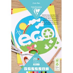 Image de Clairefontaine PAPIER COULEUR RECYCLÉ, Bloc de 20 feuilles 210g/m2 au format A4 (21x29,7cm), Assortiment - 10 couleurs - Lot de 5