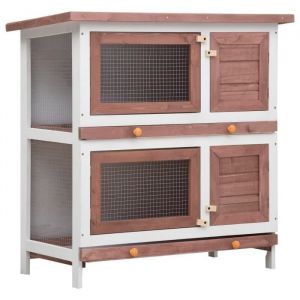 Image de Helloshop26 - Clapier d'extérieur 4 portes 90 x 45 x 90 cm marron bois