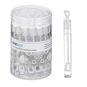 Image de Relaxdays Tubes pour Bulles de Savon, Mariage, Lot de 24, avec poign&eacute;e en Forme de c&oelig;ur, Cadeaux pour invit&eacute;s, Blanc