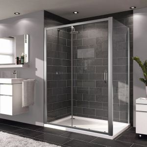 H&Uuml;PPE Next - Porte de douche 120 cm en verre transparent avec porte coulissante + Profil&eacute;s chrom&eacute;s mat (140402.069.322)