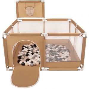 Parc Bébé Avec 200 Balles Plastiques Aire De Jeu Pliable Basket, Beige : Beige Pastel/Gris/Blanc/Noir - beige : beige pastel/gris/blanc/noir - Selonis