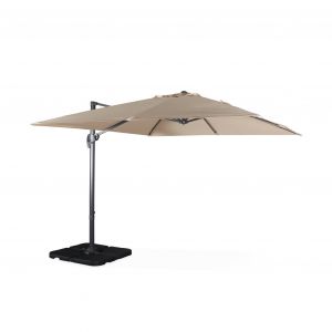 Sweeek Parasol d&eacute;port&eacute; carr&eacute; beige 3x3m structure grise + Lot de 4 dalles &agrave; lester 50x50cm