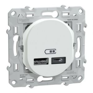 Image de Schneider Electric Double chargeur usb a+c 12W blanc - Ovalis