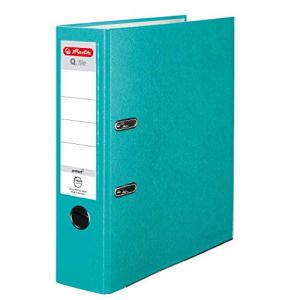 Herlitz Q.File Classeur de documents A4 | Dos 8cm | &Eacute;tiquette bilat&eacute;rale rempla&ccedil;able | M&eacute;canisme de sonnerie &agrave; 2 anneaux avec barre de pression | Raccords enduits de PP durables | Turquoise