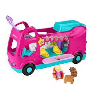 Fisher-Price Coffret Little People Barbie Camping-Car Transformable avec lumi&egrave;res Musicales et 2 Figurines, &agrave; partir de 18 Mois, Version multilingue, HYR86
