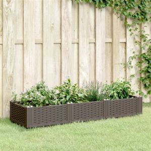 VidaXL Jardinière avec piquets marron 125x40x28,5 cm PP, bac à fleurs, support de jardinière, support de fleurs, bac à plantes, support de plantes