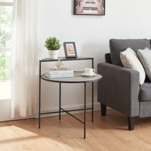 [en.casa] - Table d'appoint ronde Fyresdal avec étagère métal mdf 68 x 62 cm noir effet chêne chêne