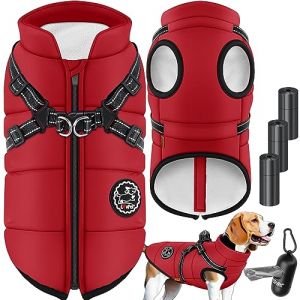 LOVPET Veste pour chien Manteau pour chien avec harnais 45 sacs à crottes + distributeur inclus Veste d'hiver pour chien doublée et imperméable