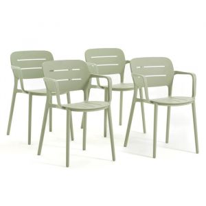 Lot de 4 chaises empilables en polypropylène avec accoudoirs vertes