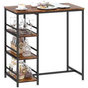 Homcom Table de bar - avec 3 étagères de rangement et cadre en acier - 90 x 50 x 90,5 cm - brun rustique, noir