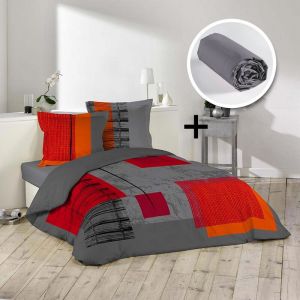 Pack parure 1 housse couette 240x220 +2 to 63x63 quadro+1 dh 140x190 gris souris