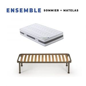 King Of Dreams Lot de 2 Matelas 70x190 x 23 cm + 2 Sommiers + pieds + 2 Oreillers Mémoire + 2 Protèges Matelas Offerts avec Latex Natur