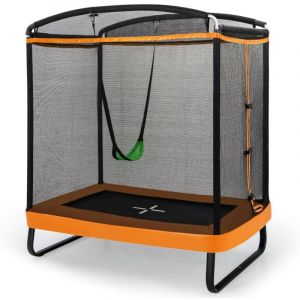2 en 1 trampoline enfants 190 x 122cm avec balançoire amovible trampoline de jardin avec filet de sécurité charge 100 kg pour 3 ans+ noir orange 20_0007547