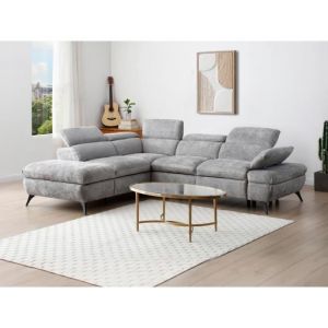Canapé d'angle gauche convertible en tissu texturé gris SURDELI