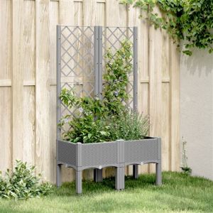 VidaXL Jardini&egrave;re avec Treillis, Lit Sur&eacute;lev&eacute; de Jardin, Pot de Fleurs, Bac &agrave; Plantes, Bo&icirc;te de Plantation Patio Terrasse Ext&eacute;rieur, Gris Clair PP