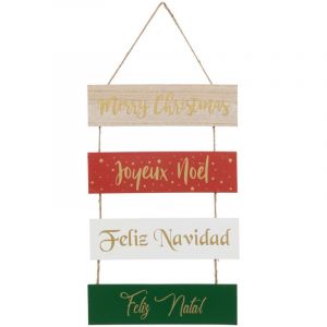 D&eacute;co de No&euml;l Pancarte en Bois Joyeux No&euml;l en plusieurs langues H 40 cm