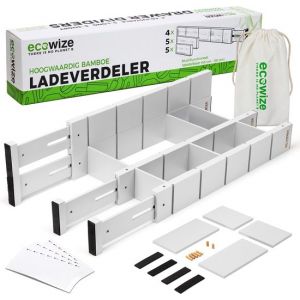 Ecowize Luxury Drawer Organiser - Séparateur de tiroir ajustable 100% bambou naturel - Organisateurs de cuisine - Lot de 4 séparateurs de tiroirs, extensibles (43cm à 56cm) - Facile à installer - 100% bambou naturel