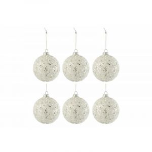 Lot de 6 Boules de Noël "Perles" 8cm Blanc & Argent Prix