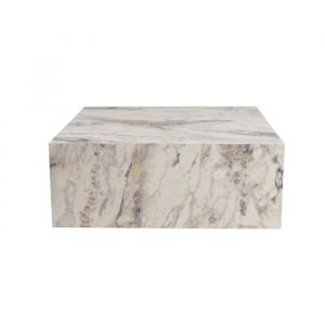 Menzzo Table basse carrée style contemporain Freezia L90cm Effet marbre Blanc