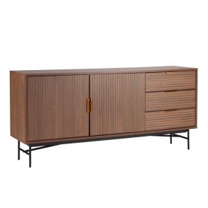 Oviala Buffet 2 portes et 3 tiroirs en mélaminé et acier 160 cm marron