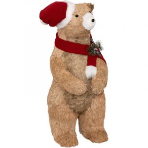 Atmosphera Déco de Noël Ours Marron avec Bonnet Rouge H 75 cm - Feeric Christmas