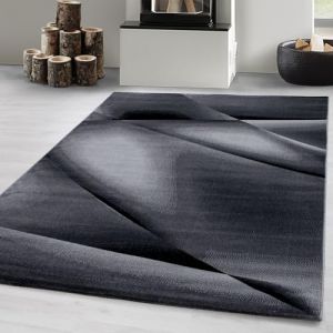 Tapis &agrave; Poils Ras, Couleur Noir, Conception Abstrait, 12709, Tapis Rectangle, Tapis Salon-Salle &agrave; Manger ou Chambre, 160 x 230 cm