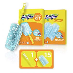 Swiffer Duster Kit, 1 Plumeau + 15 Recharges, Plumeau Poussière, Attrape-Poussière et Retient la Poussière