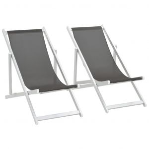 VidaXL Chaises de plage pliables 2 pcs Gris Aluminium et textil&egrave;ne