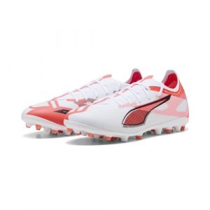 Puma Mixte Ultra 5 Match MG Chaussure de Football, White Black-Glowing Red, 42 EU