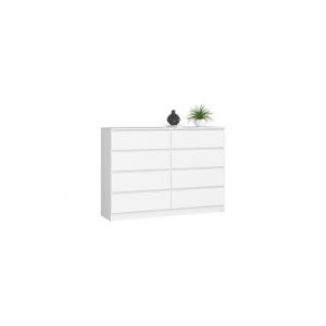 Commode Akord K140 Blanche 138 cm 8 tiroirs fa&ccedil;ade Blanche 138x40x99 cm