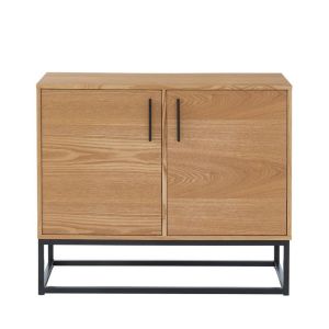 DRAWER IVICA - Buffet 2 portes en bois et m&eacute;tal - Bois clair / noir