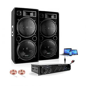 Ibiza Sound PACK SONO 4000W - 2 ENCEINTES DOUBLE BOOMER 38CM 2X2000W MAX - 1 AMPLI SONO 3000W MAX - CÂBLAGE ENCEINTES - CABLE PC