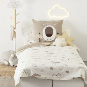 Atmosphera Housse de couette enfant 140x200 Ours + taie coton 57 fils - Blanc