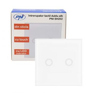 Interrupteur &agrave; double touche Verre PNI SH202, blanc avec indicateur LED