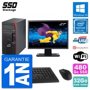 Fujitsu Esprimo P557 27" Pentium 3.3 GHz - SSD 480 Go - 32 Go - Reconditionn&eacute;