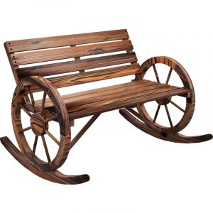 Chaise &agrave; deux places en bois avec accoudoirs pour le jardin et le balcon, marron