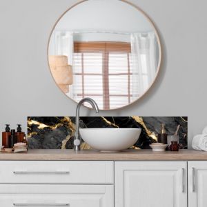 Signaletique.biz France - Cr&eacute;dence cuisine adh&eacute;sive autocollante Adh&eacute;sif imitation marbre noir - 120 x 50 cm